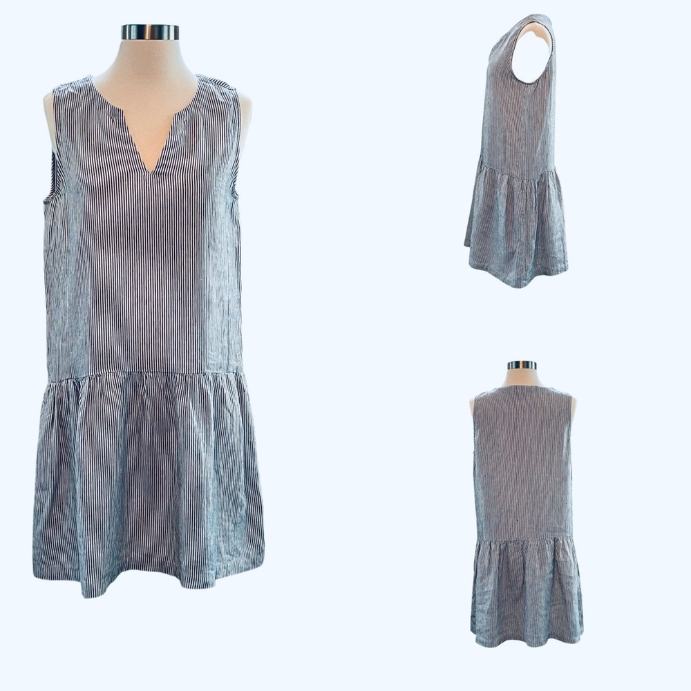 Artisan Ny Blue and White Striped Sleeveless Drop-Waist Dress
